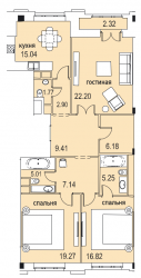 Трёхкомнатная квартира 112.14 м²